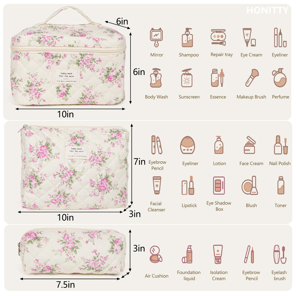 Honitty kit trousse de maquillage à trois tailles, organisation pratique pour voyage