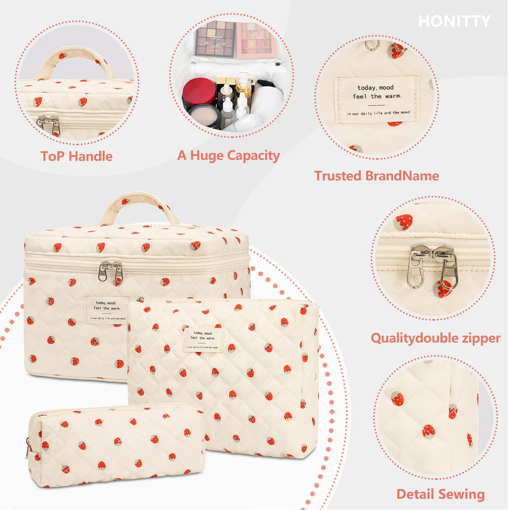 honitty trousse maquillage matelassée moyenne, rangement pratique pour essentiels