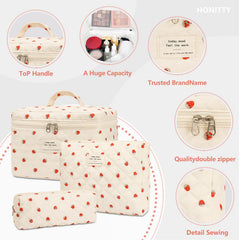 honitty trousse maquillage matelassée moyenne, rangement pratique pour essentiels