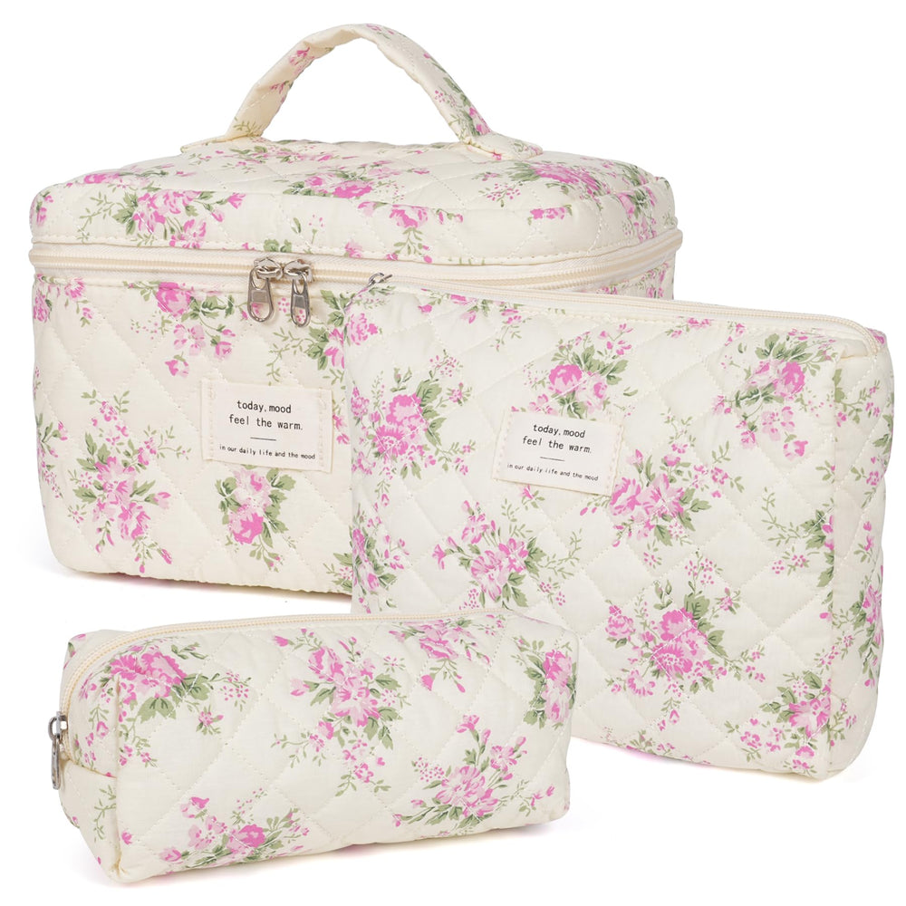 Honitty trousse maquillage matelassée fleurs grand format, rangement élégant pour vos produits