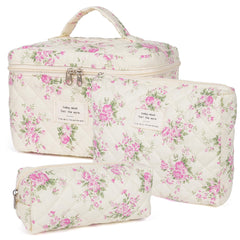 Honitty trousse maquillage matelassée fleurs grand format, rangement élégant pour vos produits