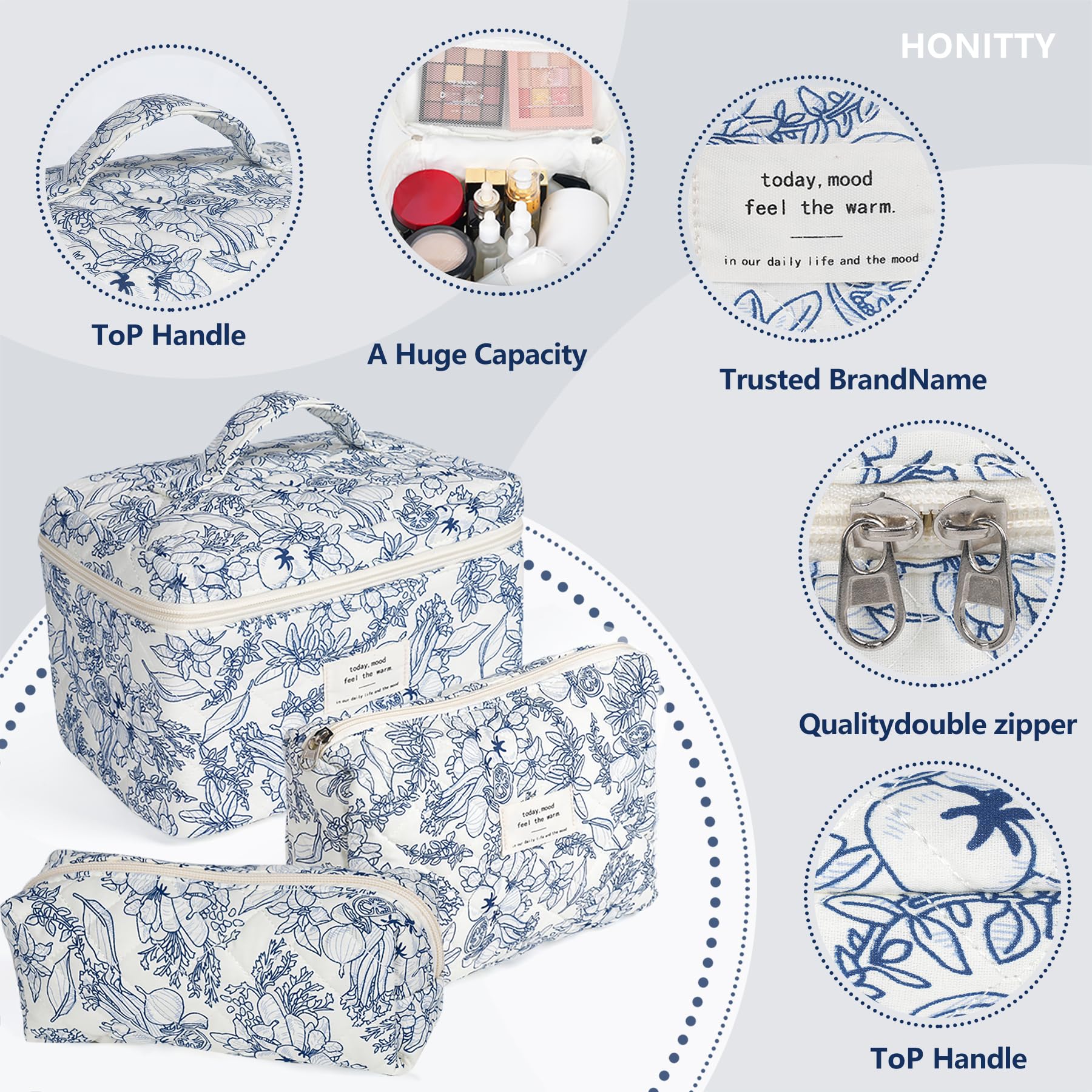 Honitty trousse maquillage patchwork floral – format compact et léger
