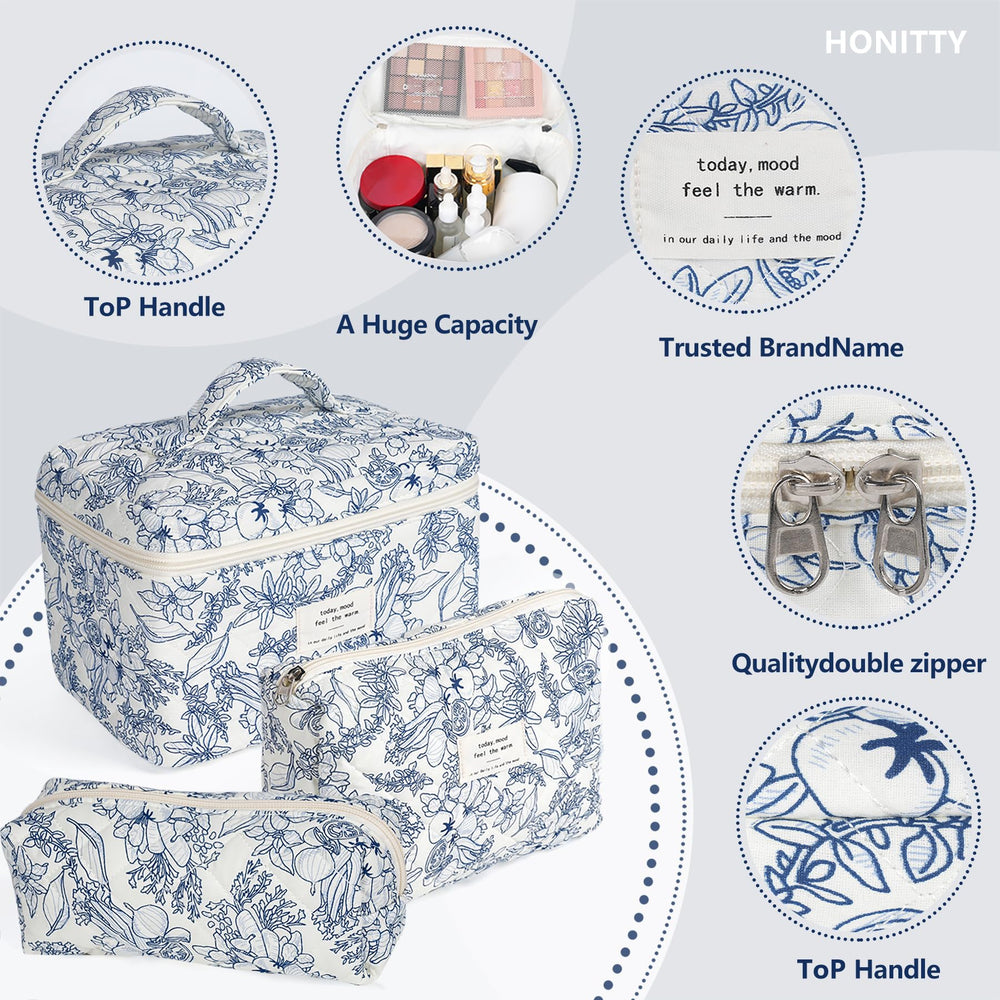Honitty trousse maquillage patchwork floral – format compact et léger