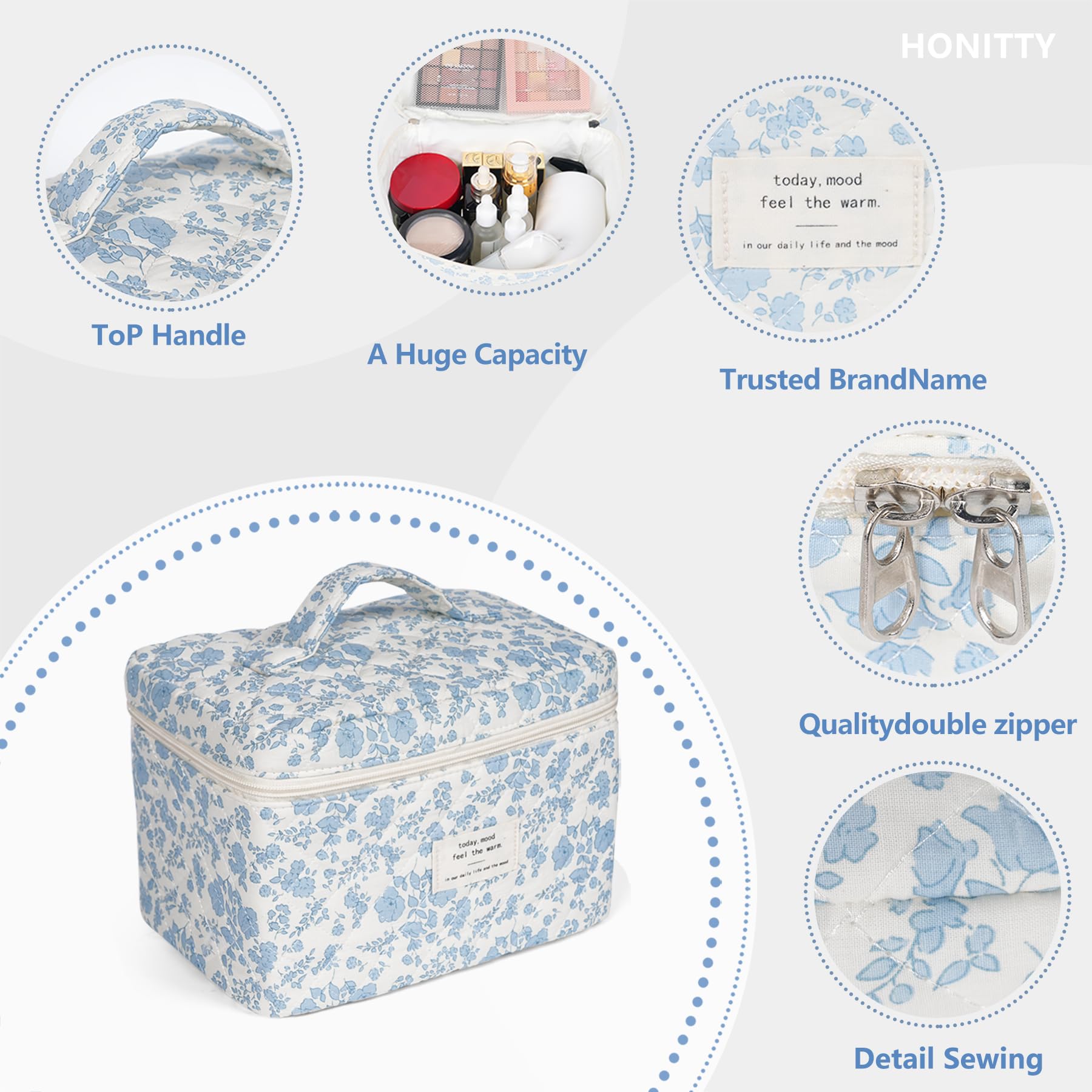 Trousse de voyage Honitty florale, légère et pliable pour emporter facilement.