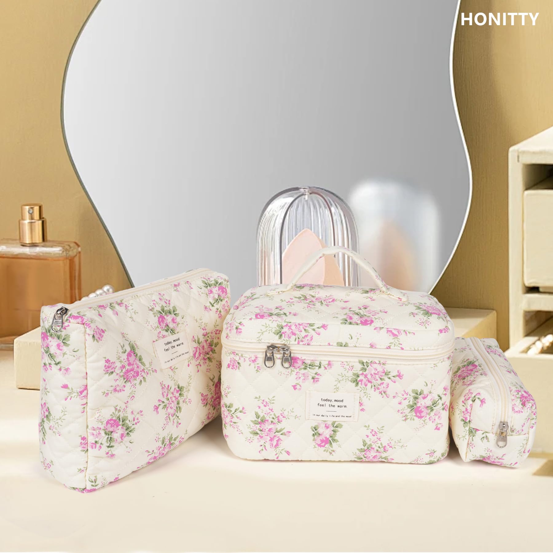 Honitty trousse de maquillage pour le quotidien et le voyage, rangement pratique