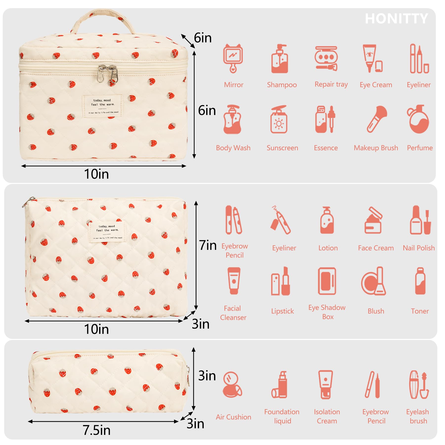 honitty trousse toilette matelassée grande, organisation polyvalente