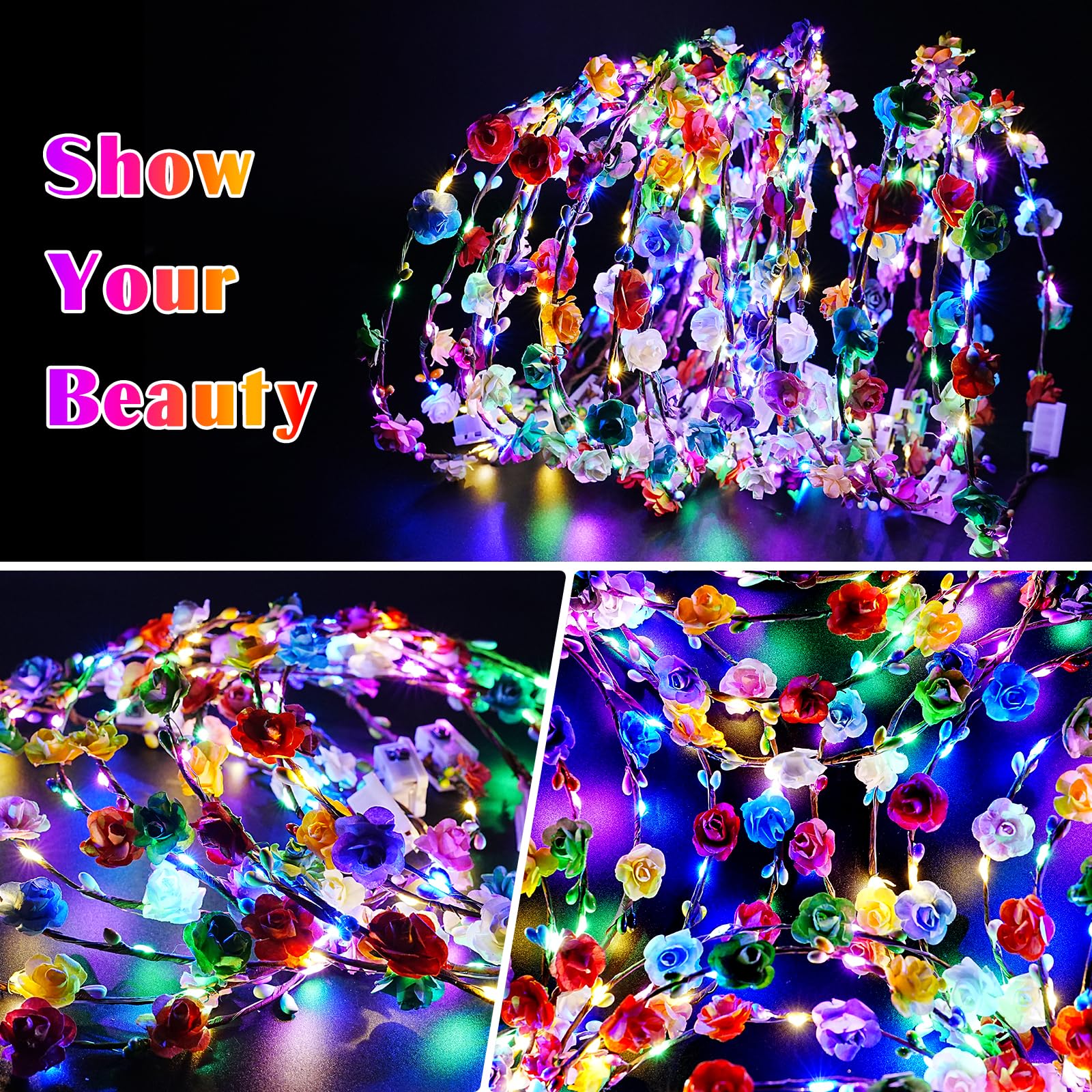 HONLYNE couronne fleurs LED parfaite pour cosplay et Halloween.
