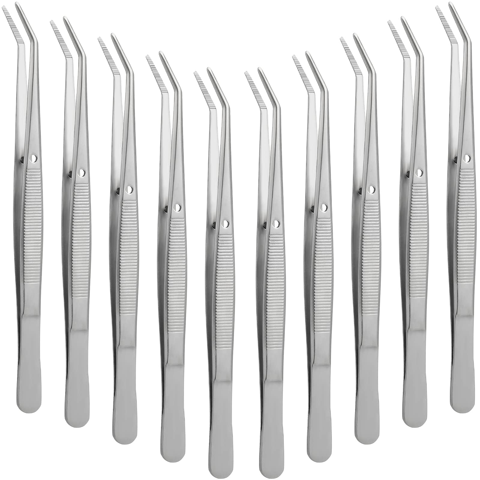 Pinces Honoson en inox à pointe courbe dentée montrant l’ensemble de 10 pièces