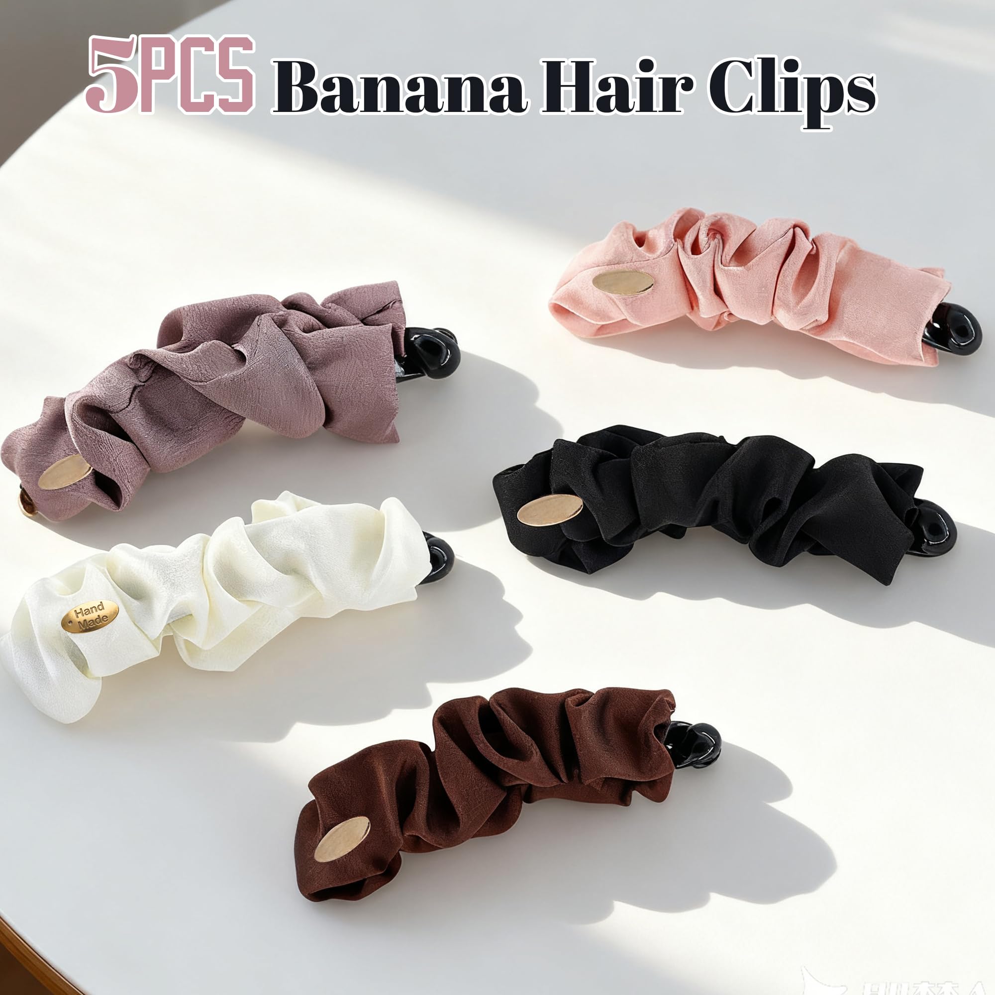 Barrettes banane satin ruche doree Hoojoot, allure vintage et elegante.