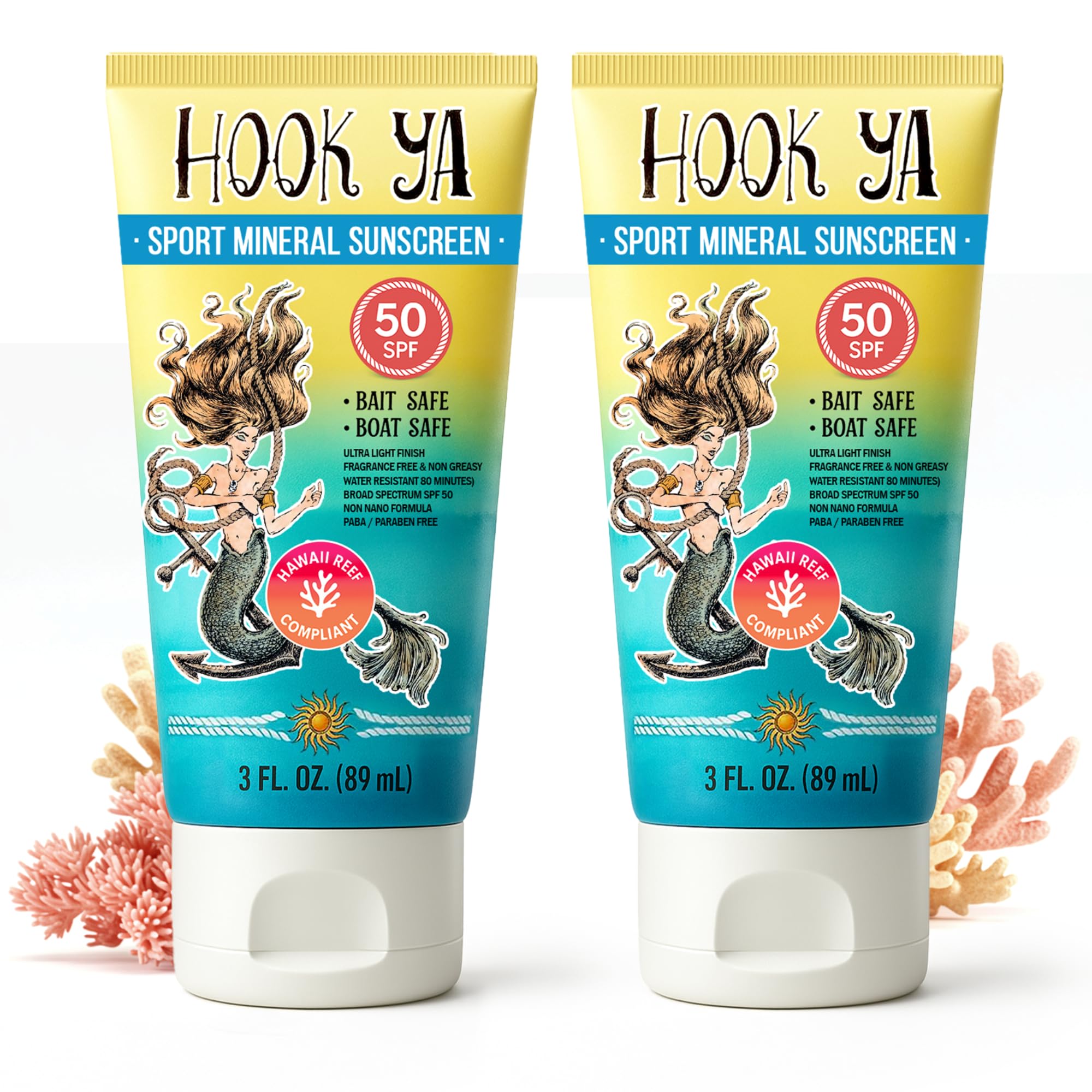 Hook'Ya crème solaire minérale, bouteille 3oz, protection UVA/UVB fiable.