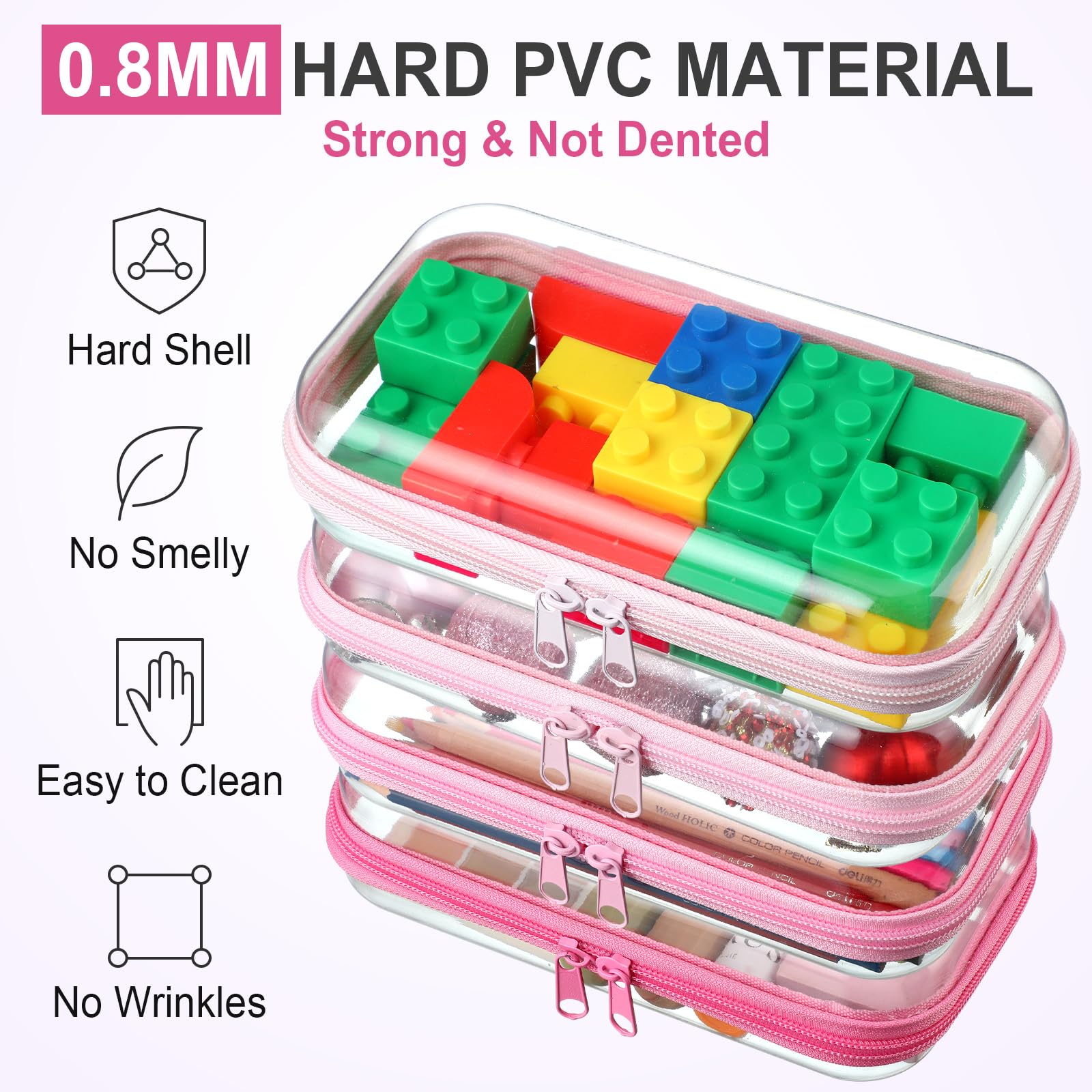 Étui transparent rose Hoolerry pour petits outils et crayons.