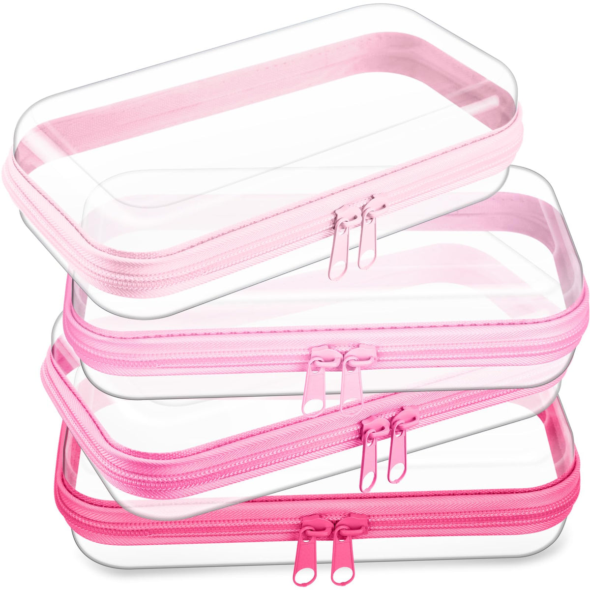 Pochette zippée transparente Hoolerry rose, rangement rapide pour cosmétiques.