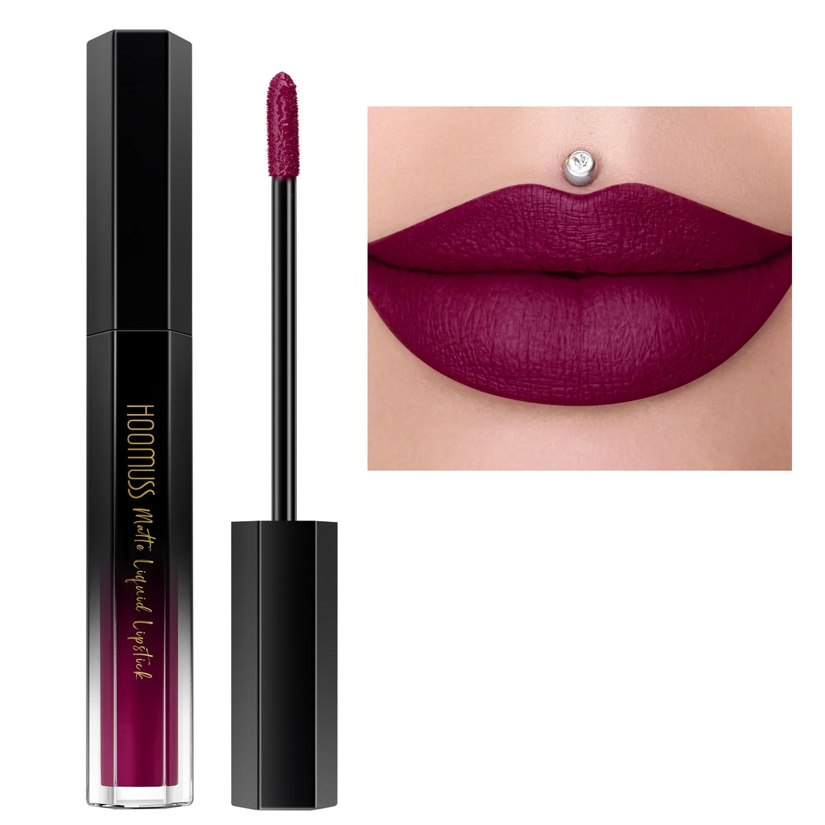 HOOMUSS rouge Mulberry – bouteille élégante pour une application fluide et longue tenue.