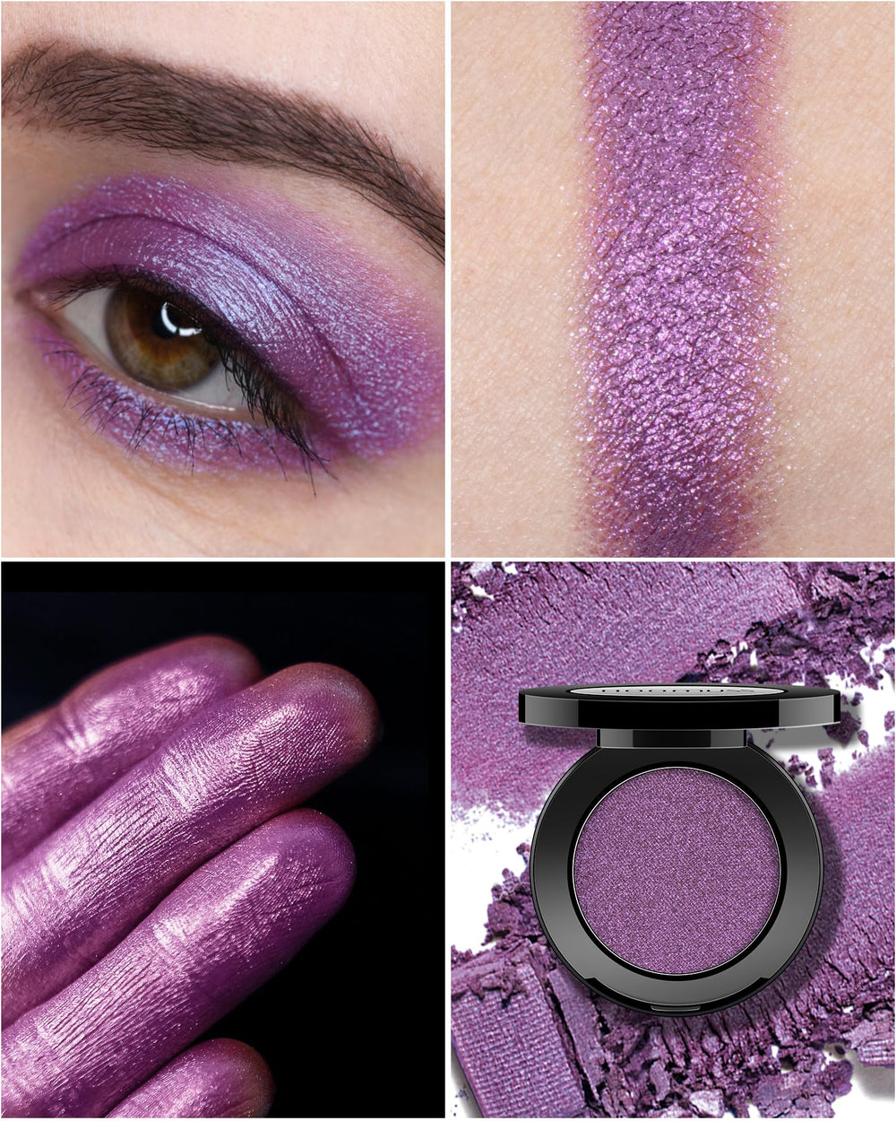 HOOMUSS échantillon ombre paillettes violet, texture veloutée et pigment intense.