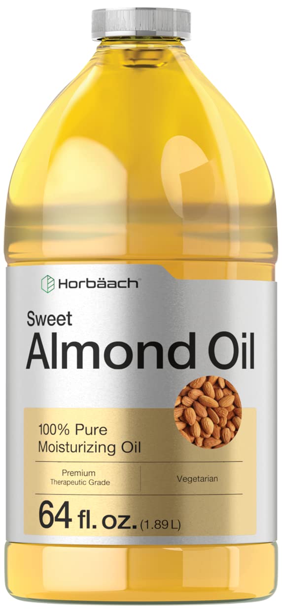 Horbäach huile d'amande douce — bouteille prête pour l'hydratation cheveux et peau.