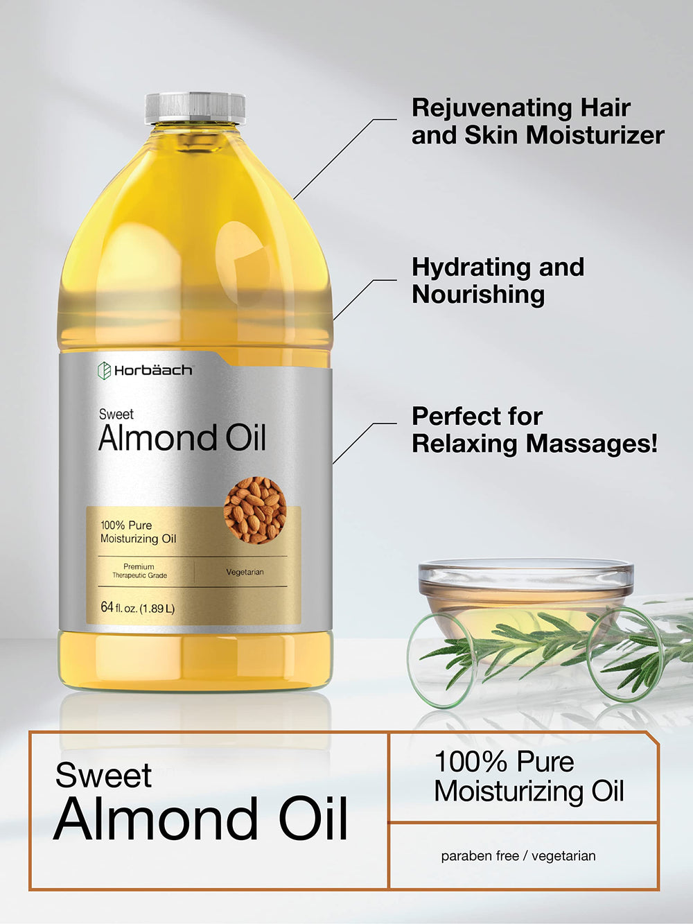 Horbäach huile d'amande douce — cheveux nourris et brillants après usage régulier.