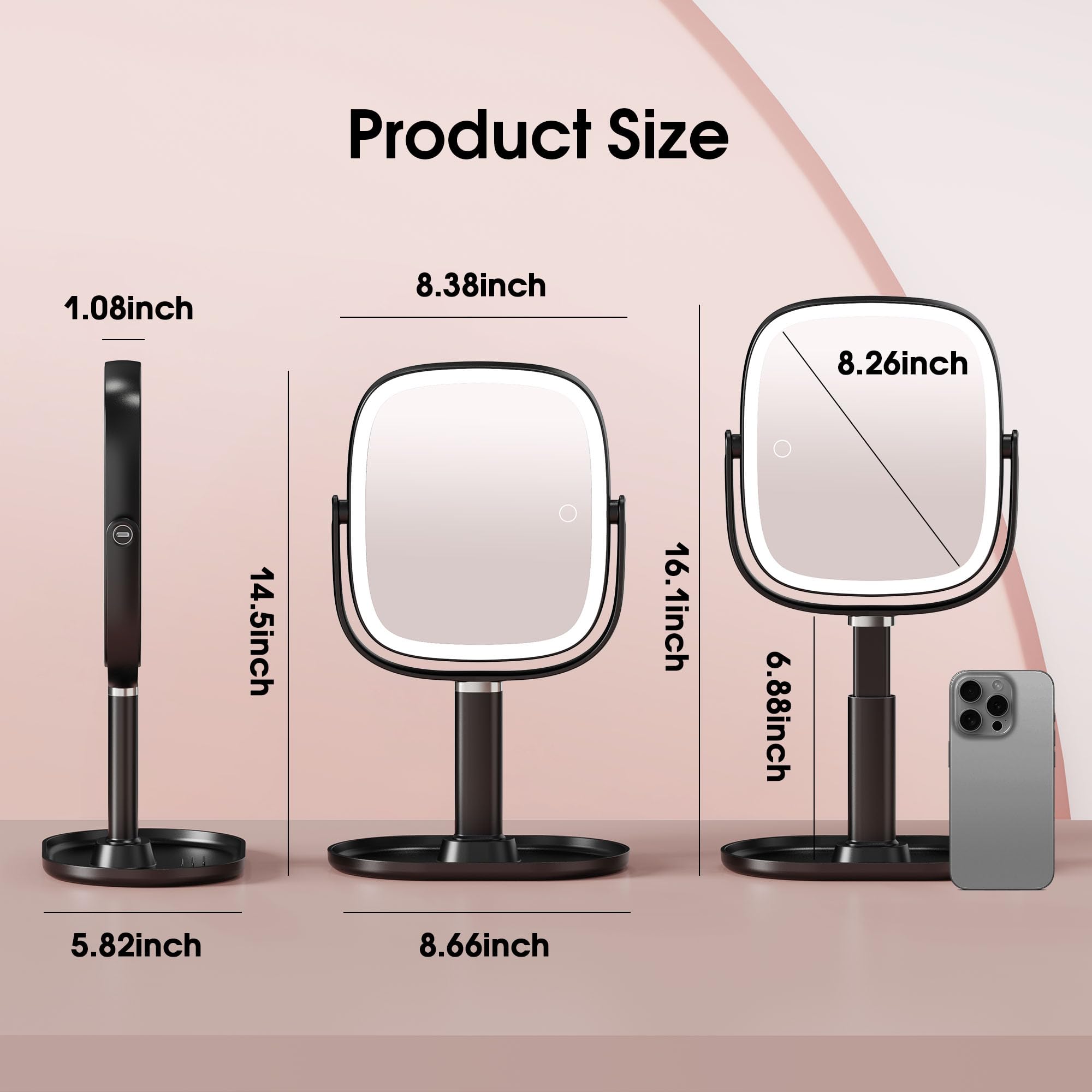 Horyliin miroir bureau 10x, gros plan clair des détails peau et cils.