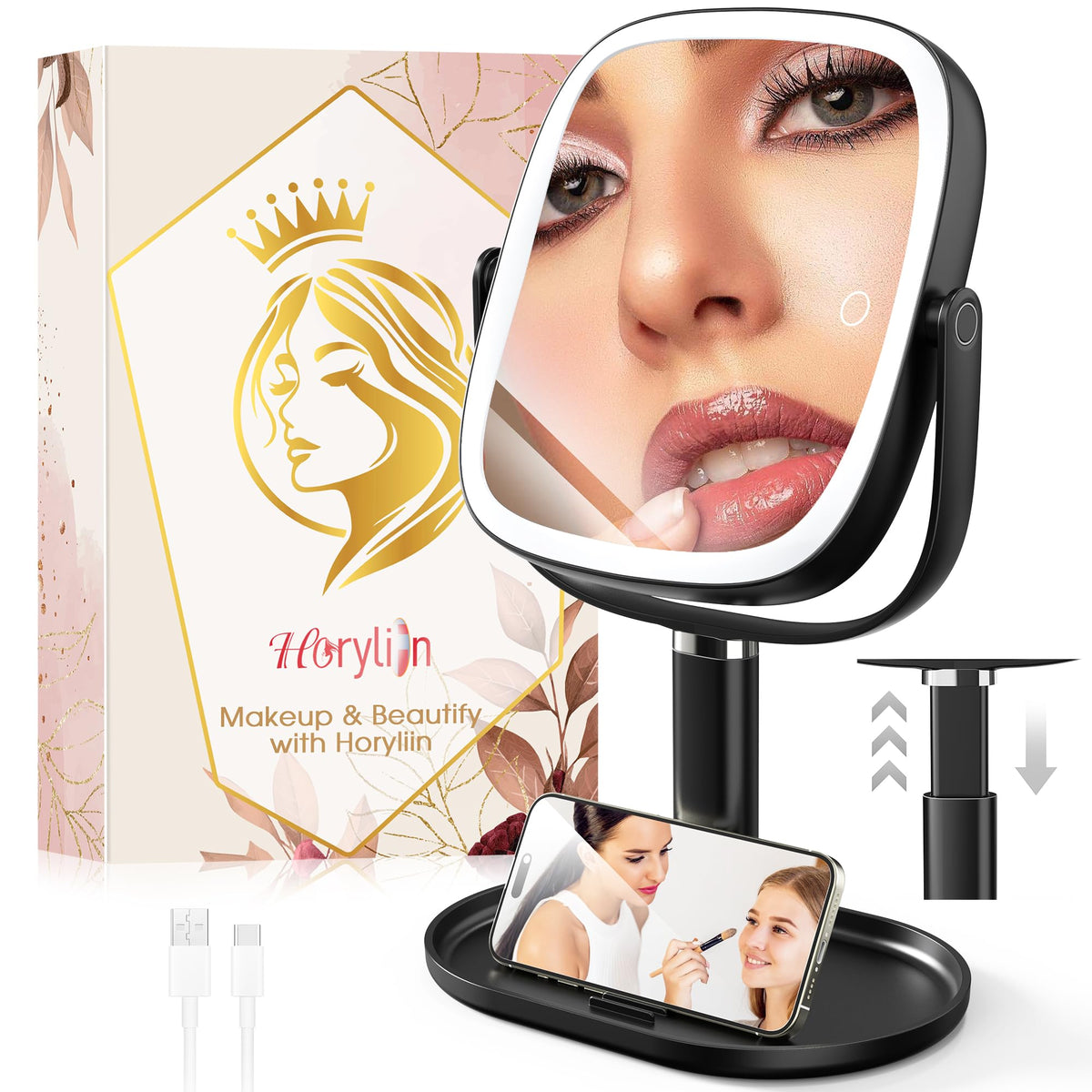 Horyliin miroir bureau lumière 10x, vue nette pour le maquillage précis.