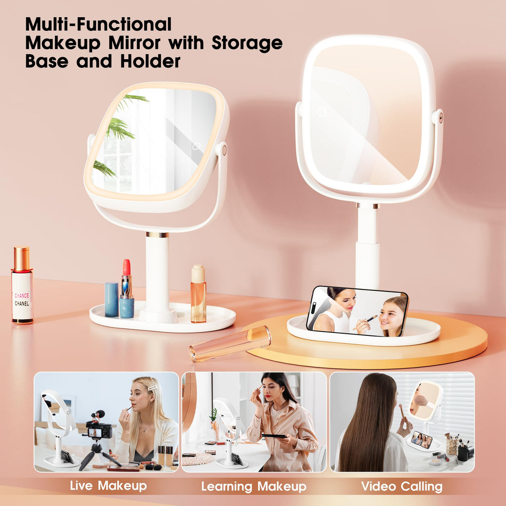 Miroir Horyliin avec rangement bureau pour accessoires et smartphone.