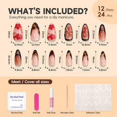 Ongles Hosaily ombré avec fleur brun-or, dégradé subtil et chic.