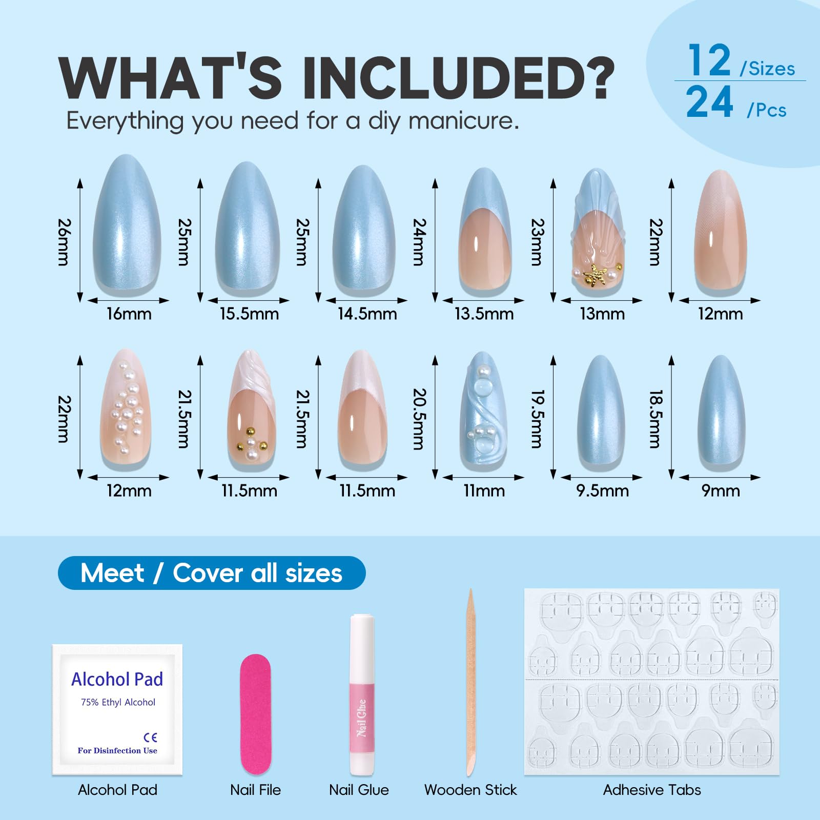Ongles HOSAILY à clipser 3D été, motif étoile et perle.