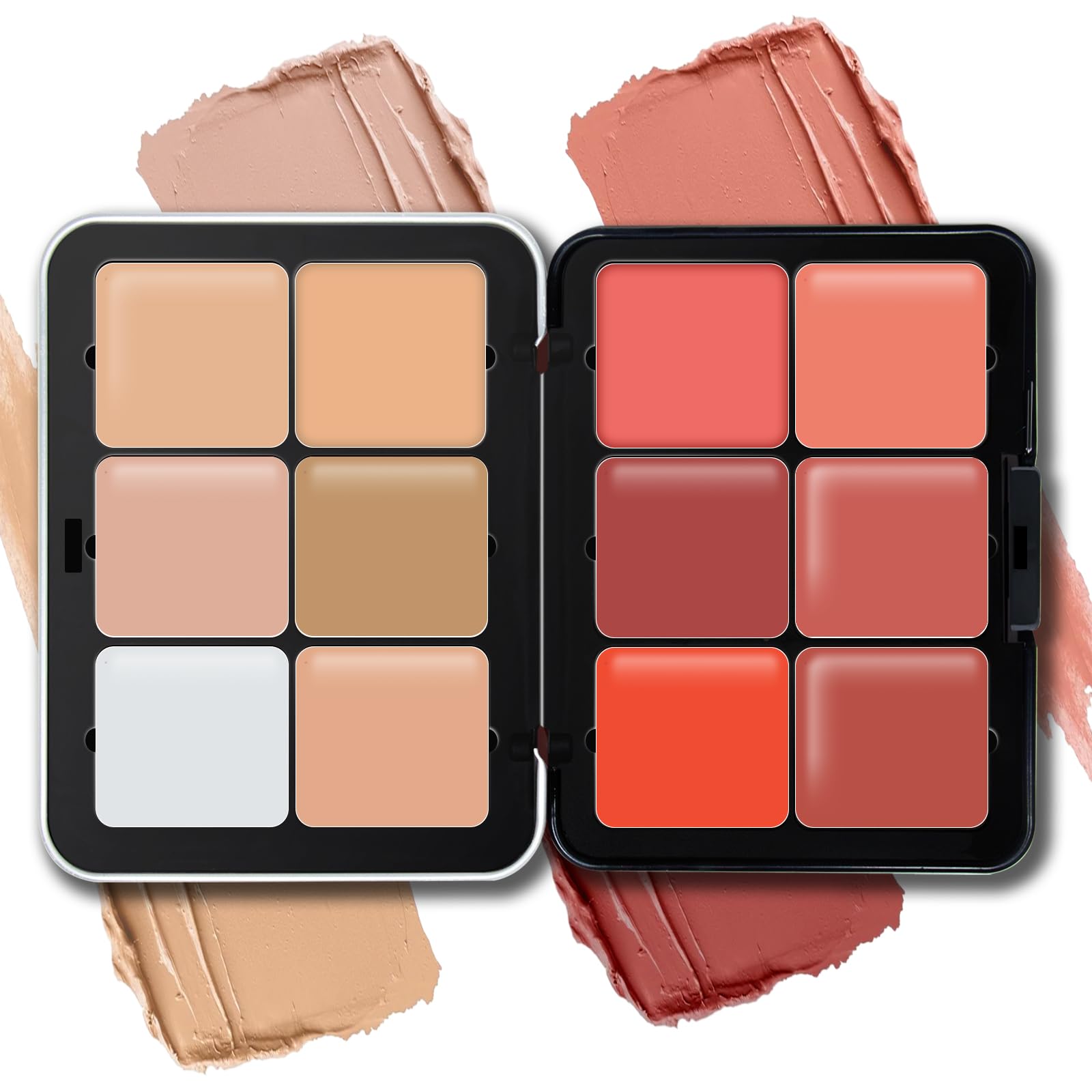 Palette HOSAILY de 12 teintes crème pour blush et correcteur, prête pour un teint homogène.