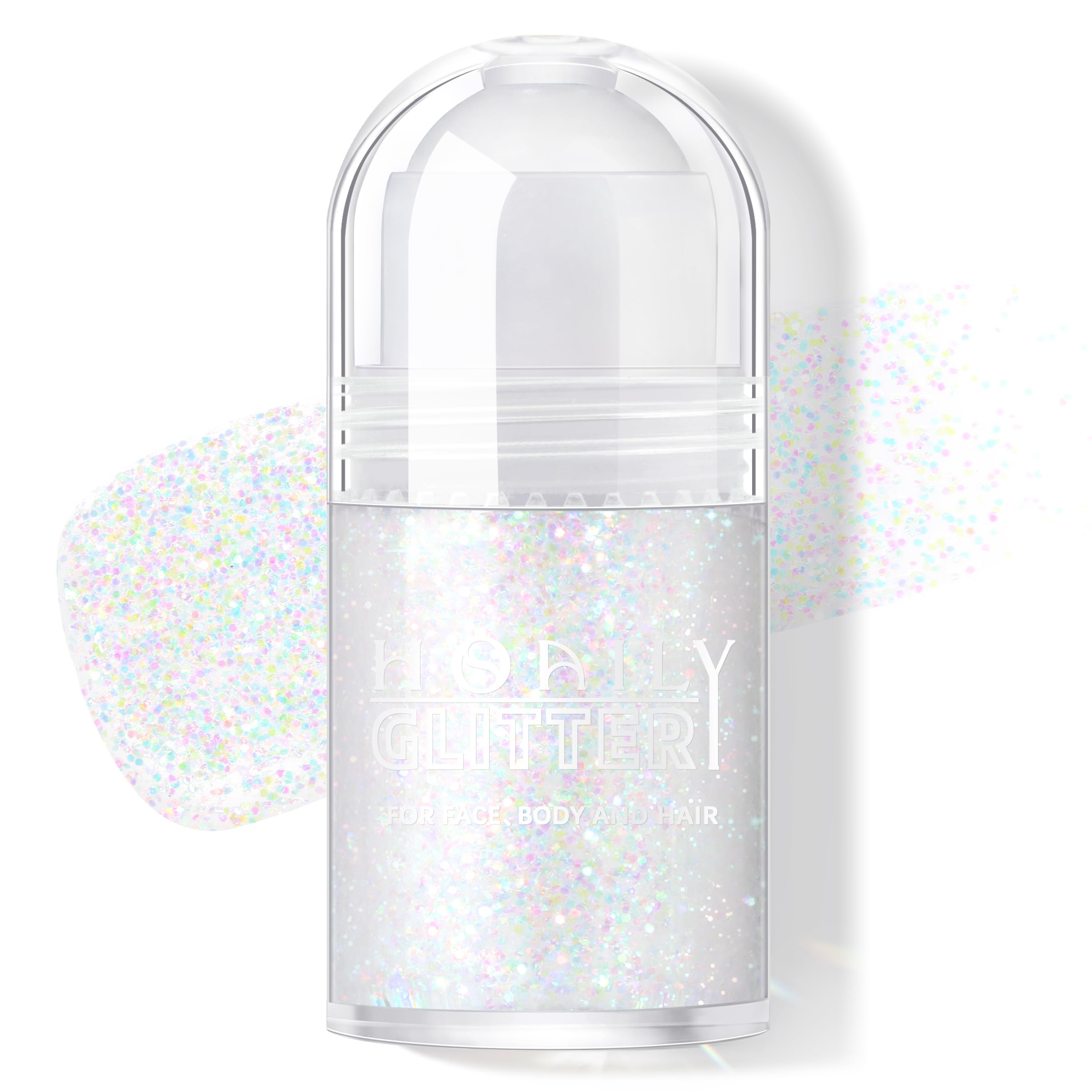 HOSAILY Roll-on paillettes holographiques pour visage et corps, effet irisé portable