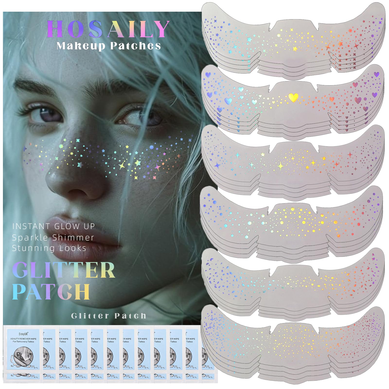 Hosaily tatouages paillettes freckle arc-en-ciel pour un style éclatant.