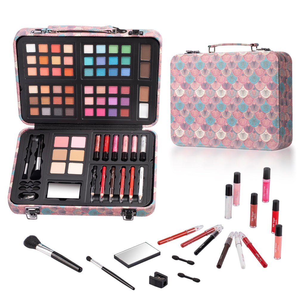 Coffret maquillage Hot Sugar avec motif paon, rangement chic et pratique pour débutants.