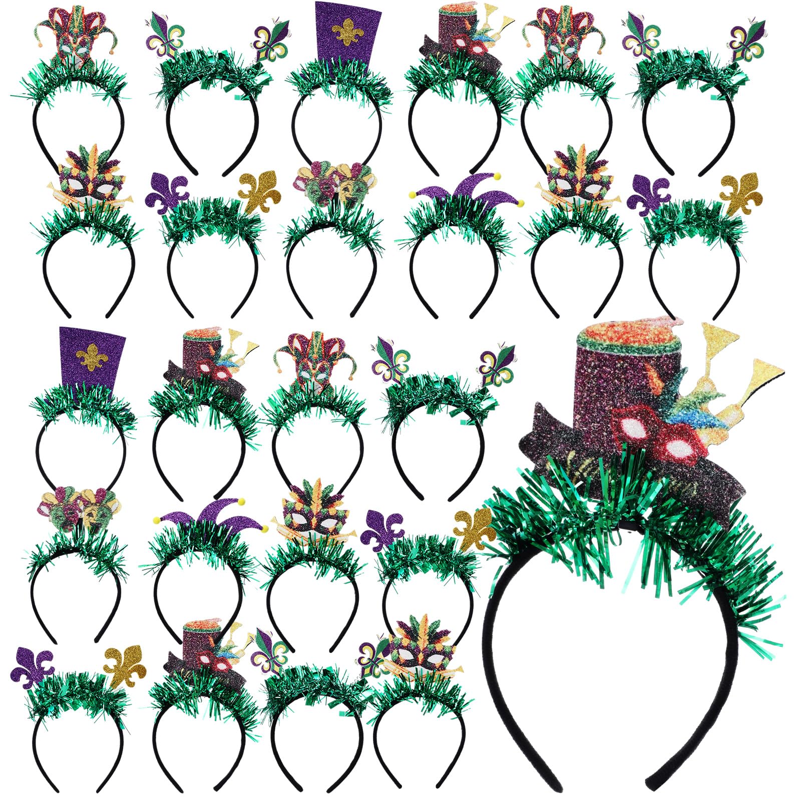 Hotop bandeaux Mardi Gras 24 pièces: assortiment varié pour votre look festif
