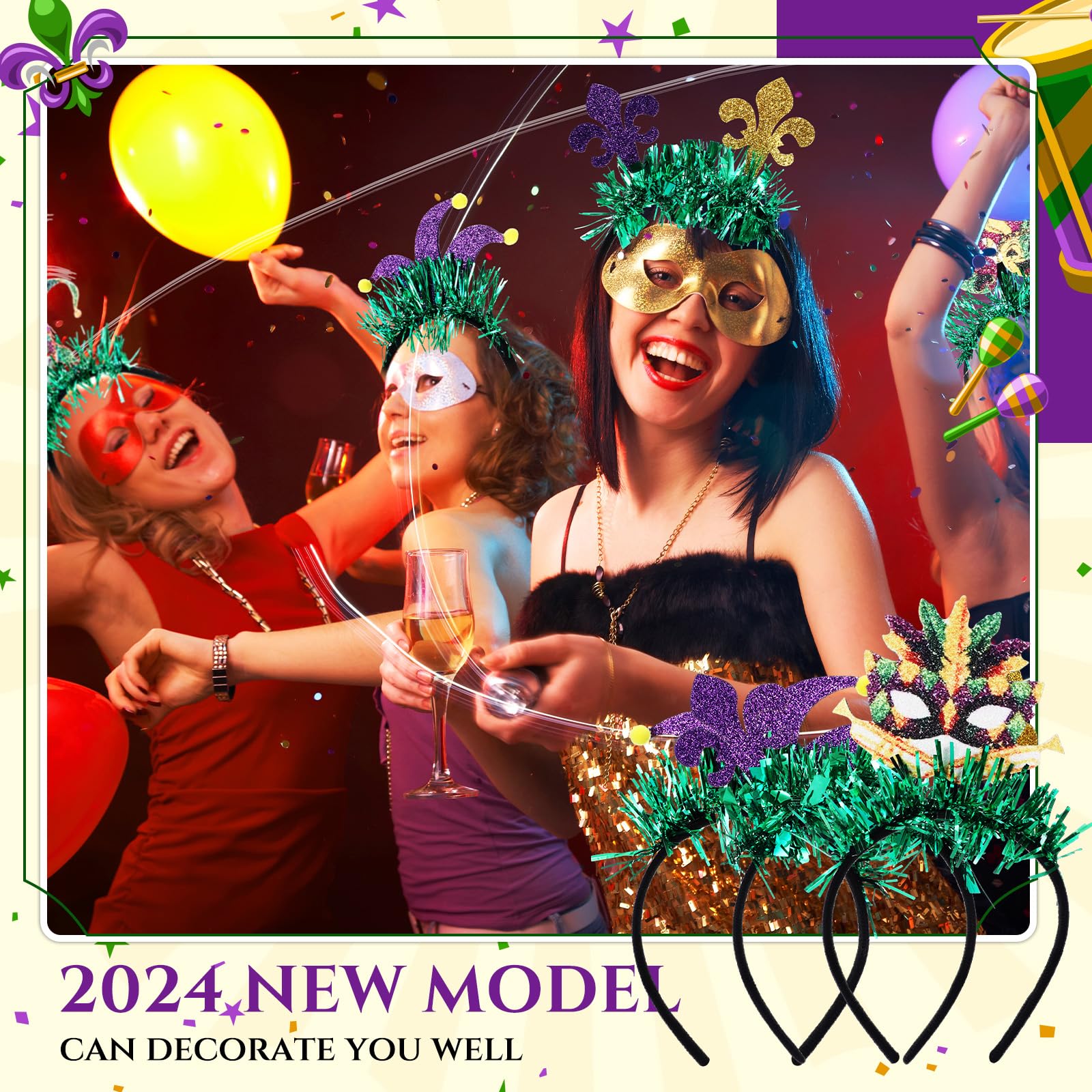 Hotop bandeaux Mardi Gras confortables et sûrs pour porter longtemps