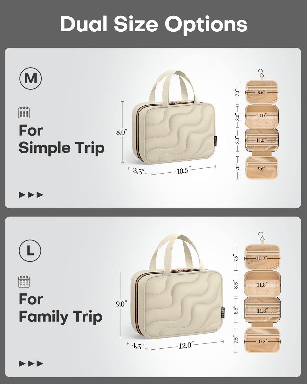 HOTOR sac de toilette multi-poches organisation, rangement clair des articles de toilette