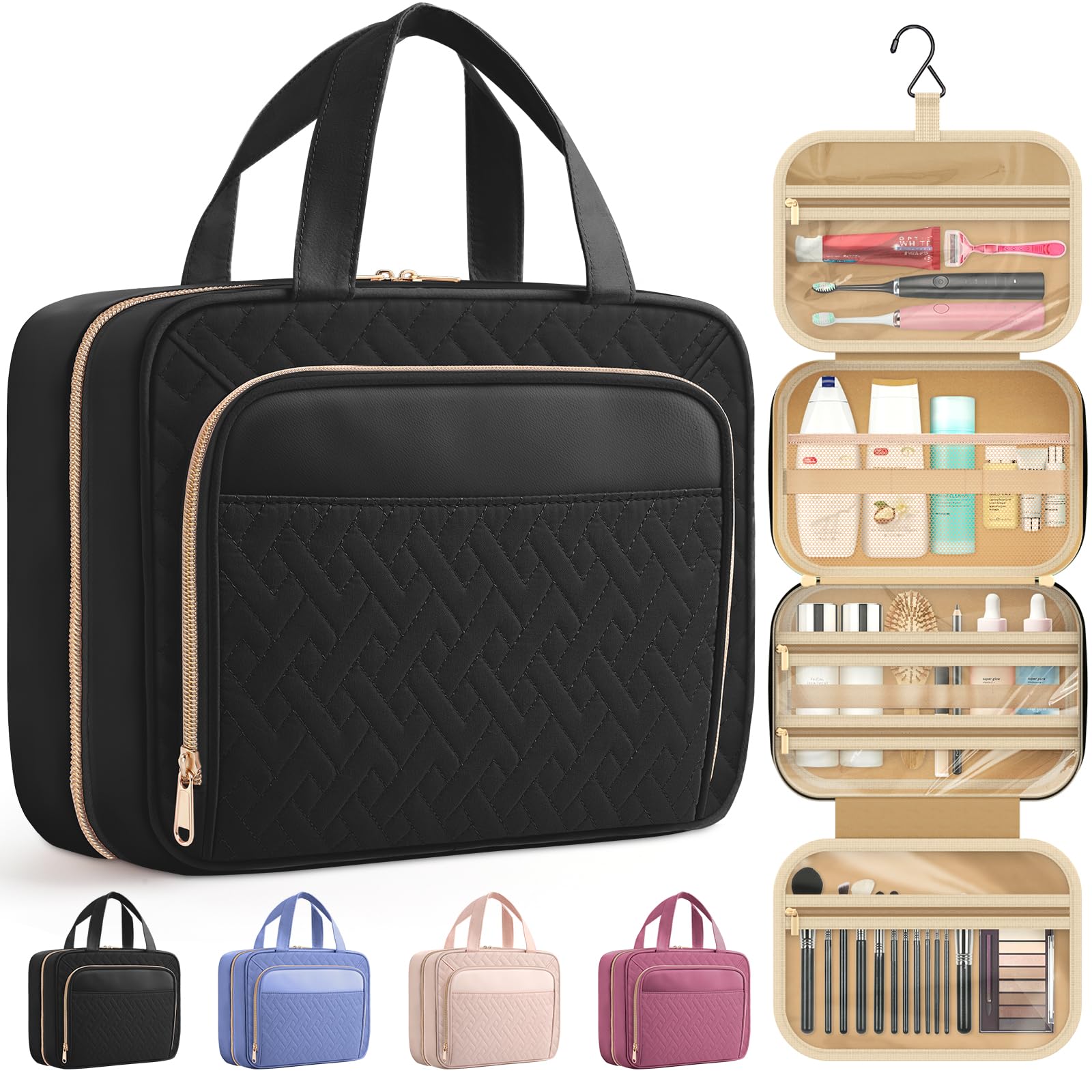 Trousse HOTOR de voyage avec poches multiples pour organiser maquillage et articles de toilette.