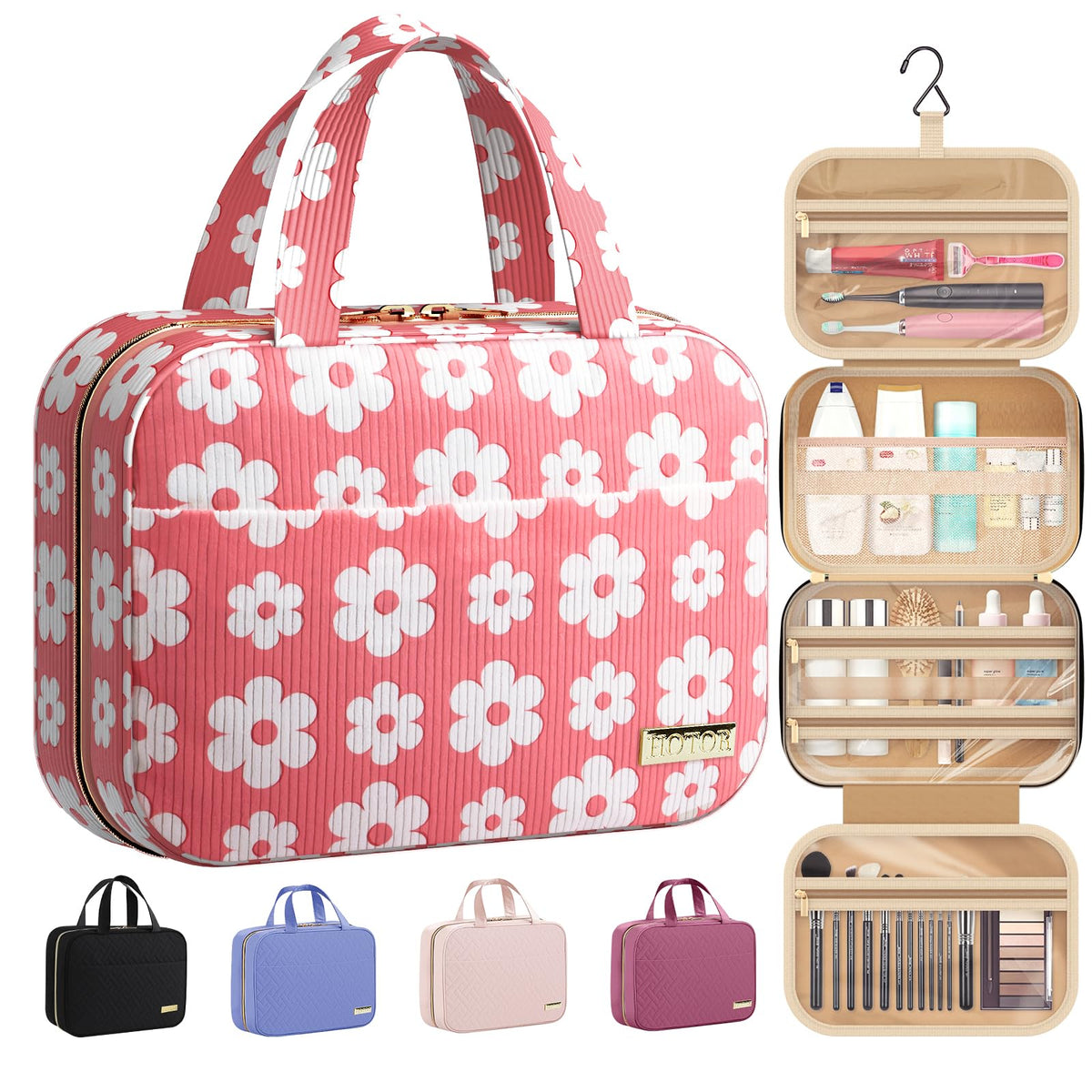 Trousse de toilette HOTOR ouverte, rangement spacieux pour voyage et maquillage