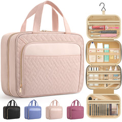 HOTOR Trousse de toilette voyage rose pâle ouverte, accès rapide aux essentiels.