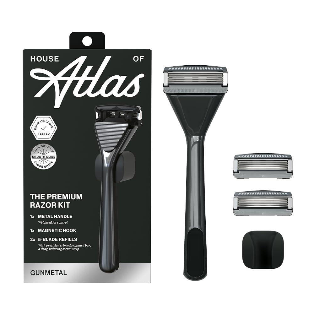 Rasoir premium House of Atlas avec poignee gris métal, design élégant pour la salle de bains