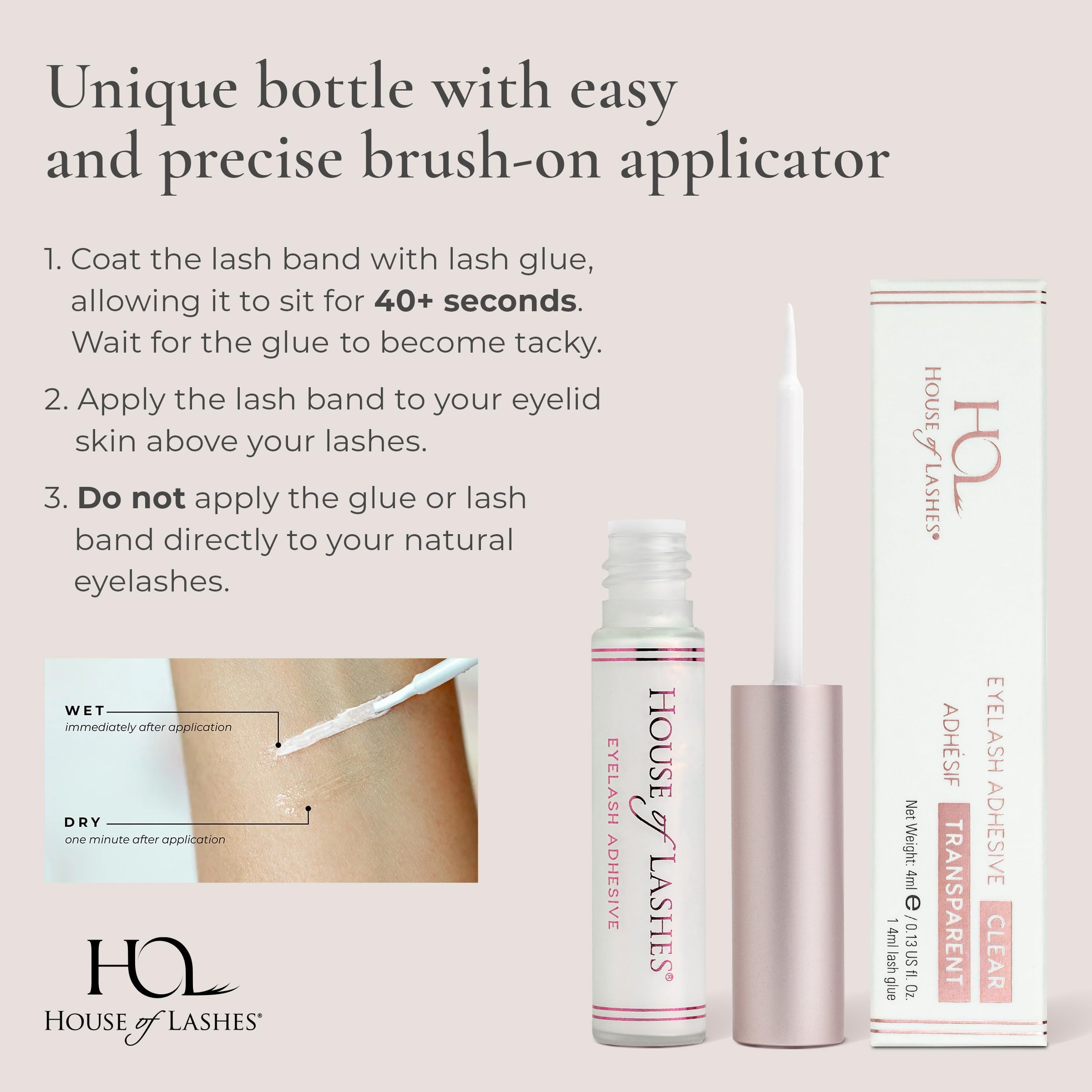 Close-up of House of Lashes Glue bottle for daily wear reliability.