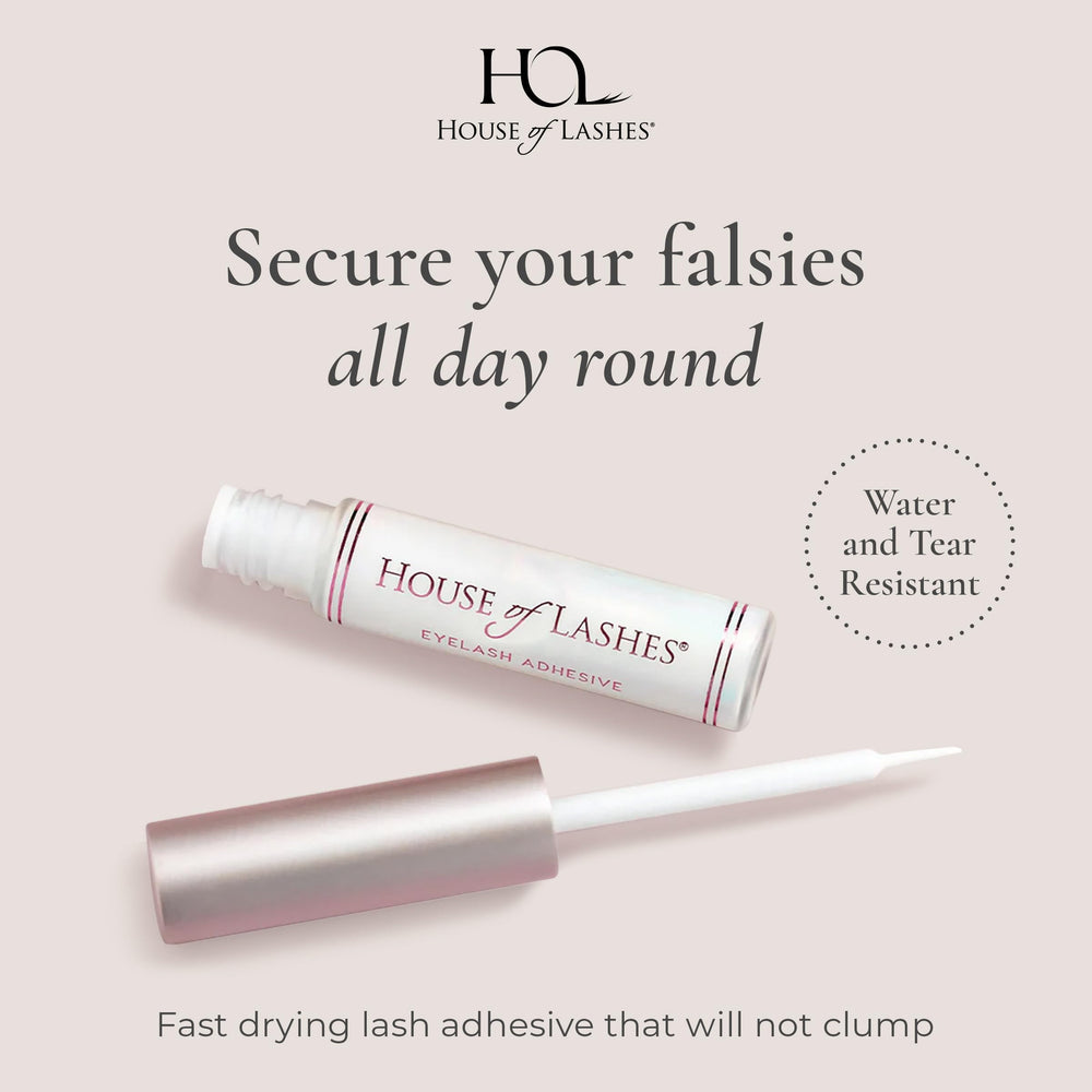 House of Lashes Glue dries clear for a natural look on strip lashes.