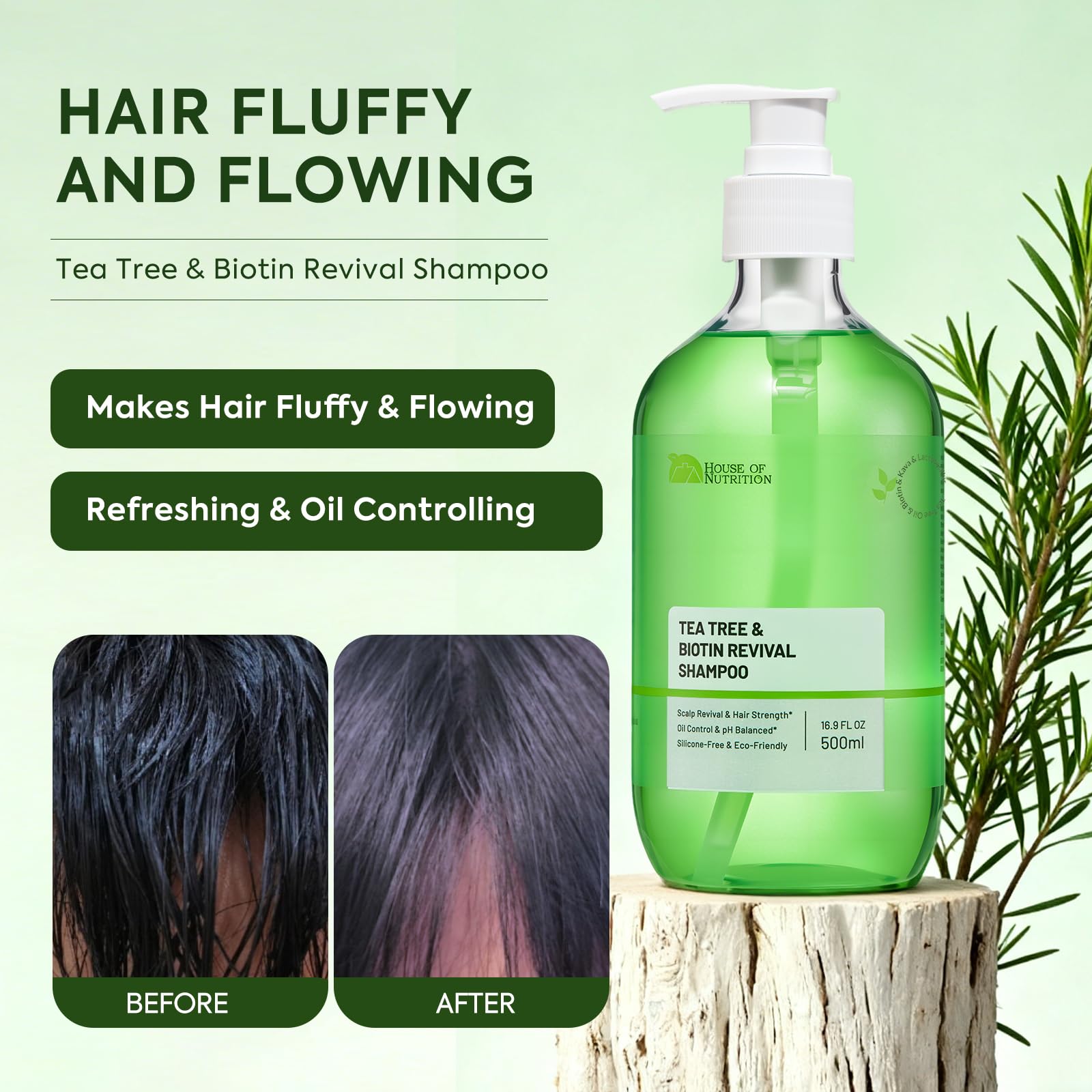 Brillance naturelle des cheveux après utilisation du shampoing arbre à thé.