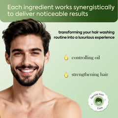 Etiquette du shampoing arbre à thé indiquant les usages et bénéfices.