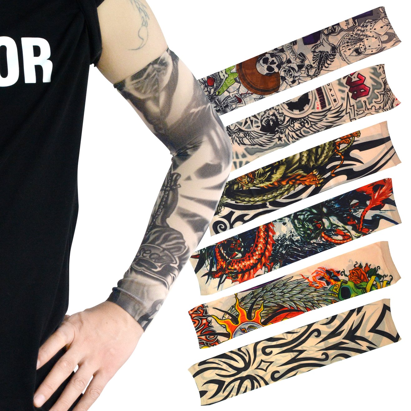 HOVEOX manche tatouage bras couronne-coeur, style unique et protection solaire partielle.
