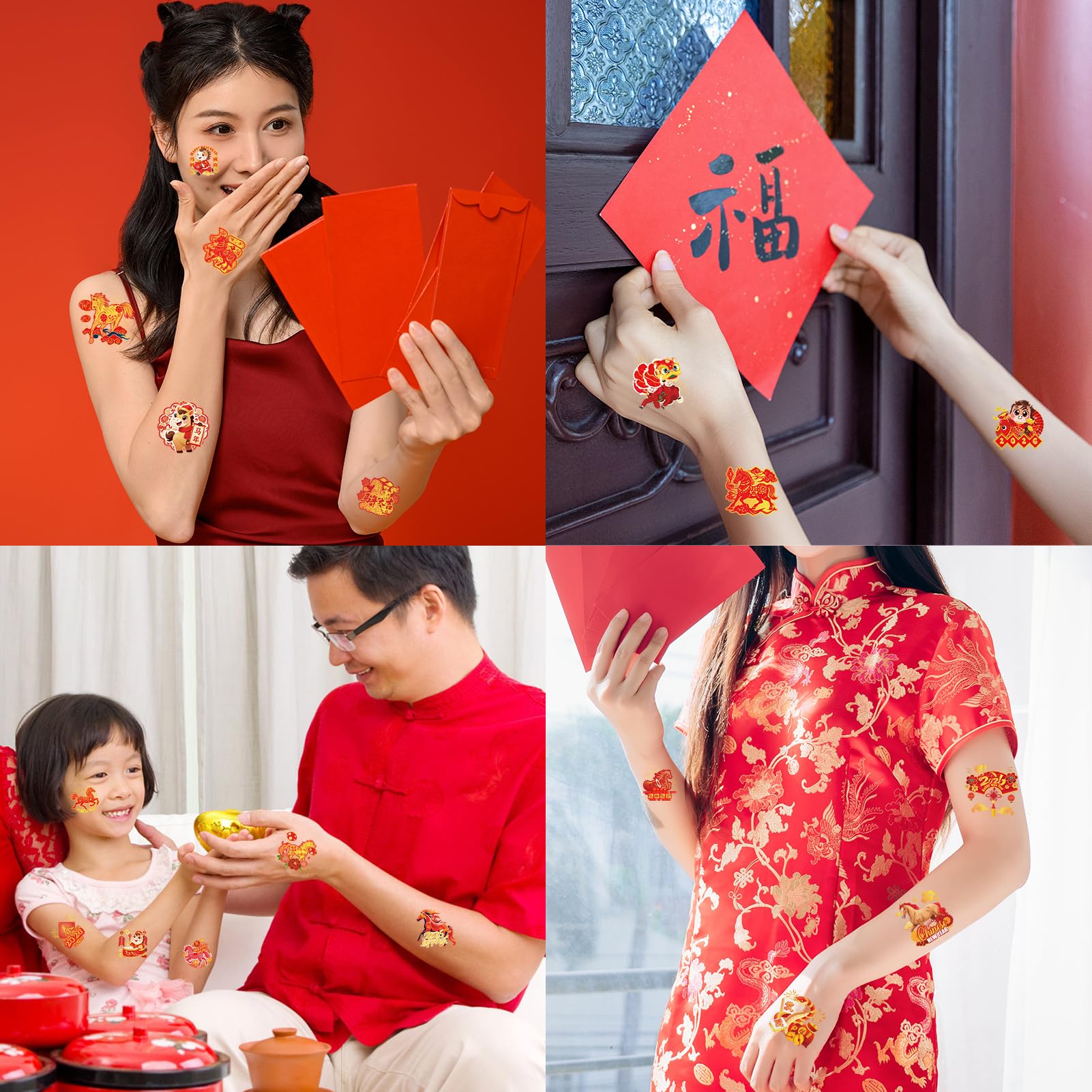 HOWAF tatouages symboles Fu et enveloppes rouges pour vœux décoratifs