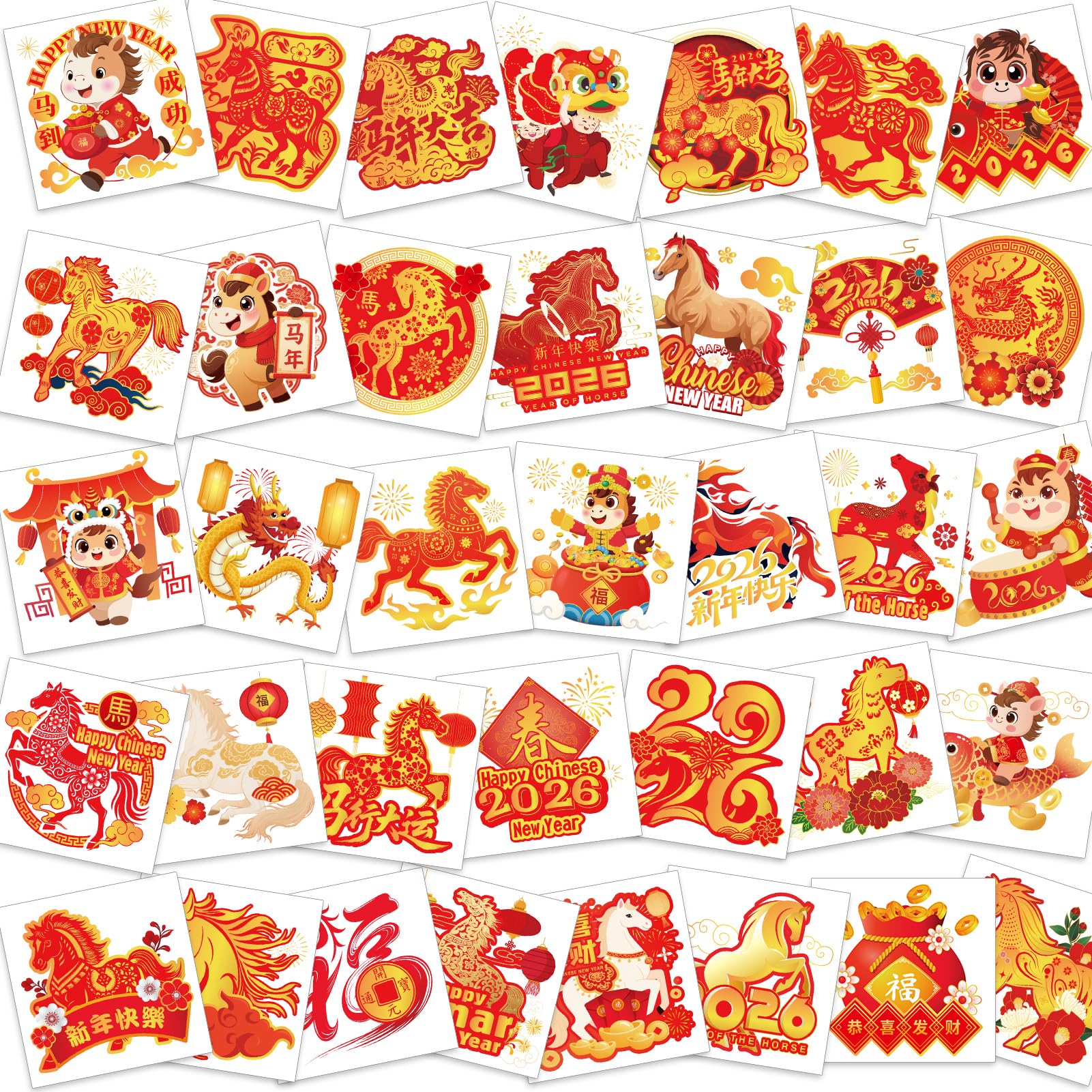 HOWAF tatouages temporaires Nouvel An Chinois cheval 2026 pour ambiance festive