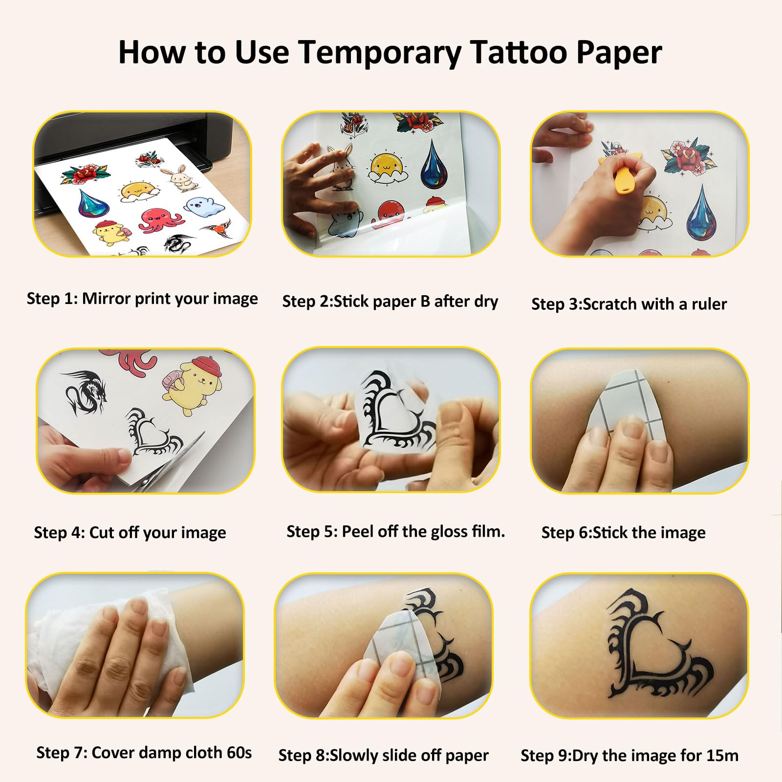 Hoxemator transfert eau tatouage: processus facile d'application sur peau
