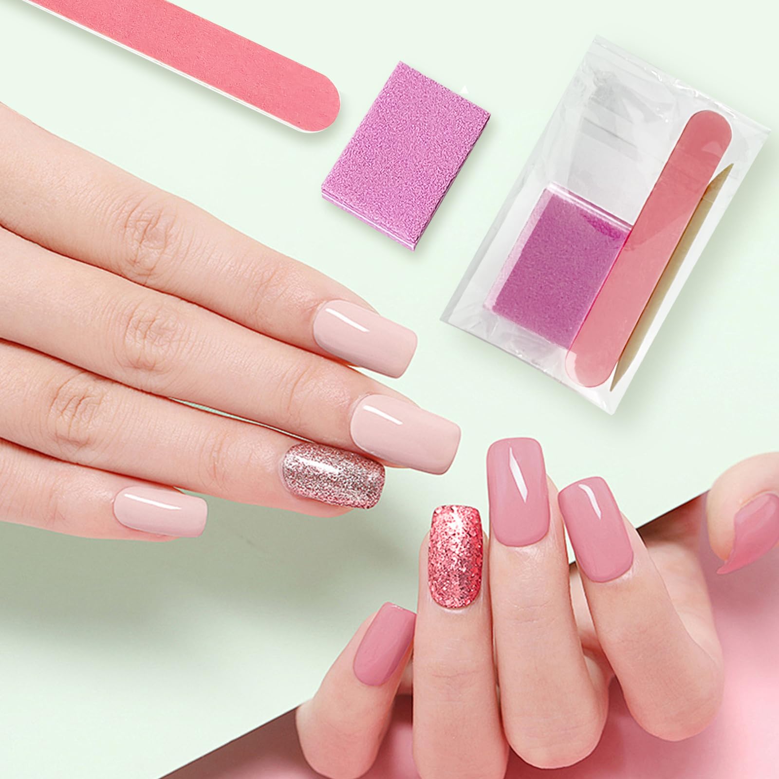 Outil pose ongles rose Hozziii pour des démonstrations propres.