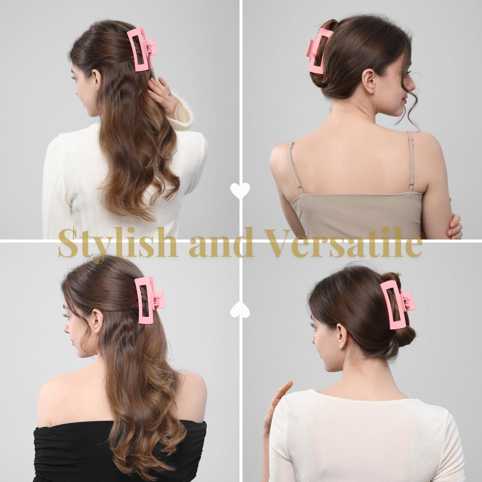 HQ-SITE pinces-cheveux carré rose matte ouverture généreuse adaptée à diverses longueurs