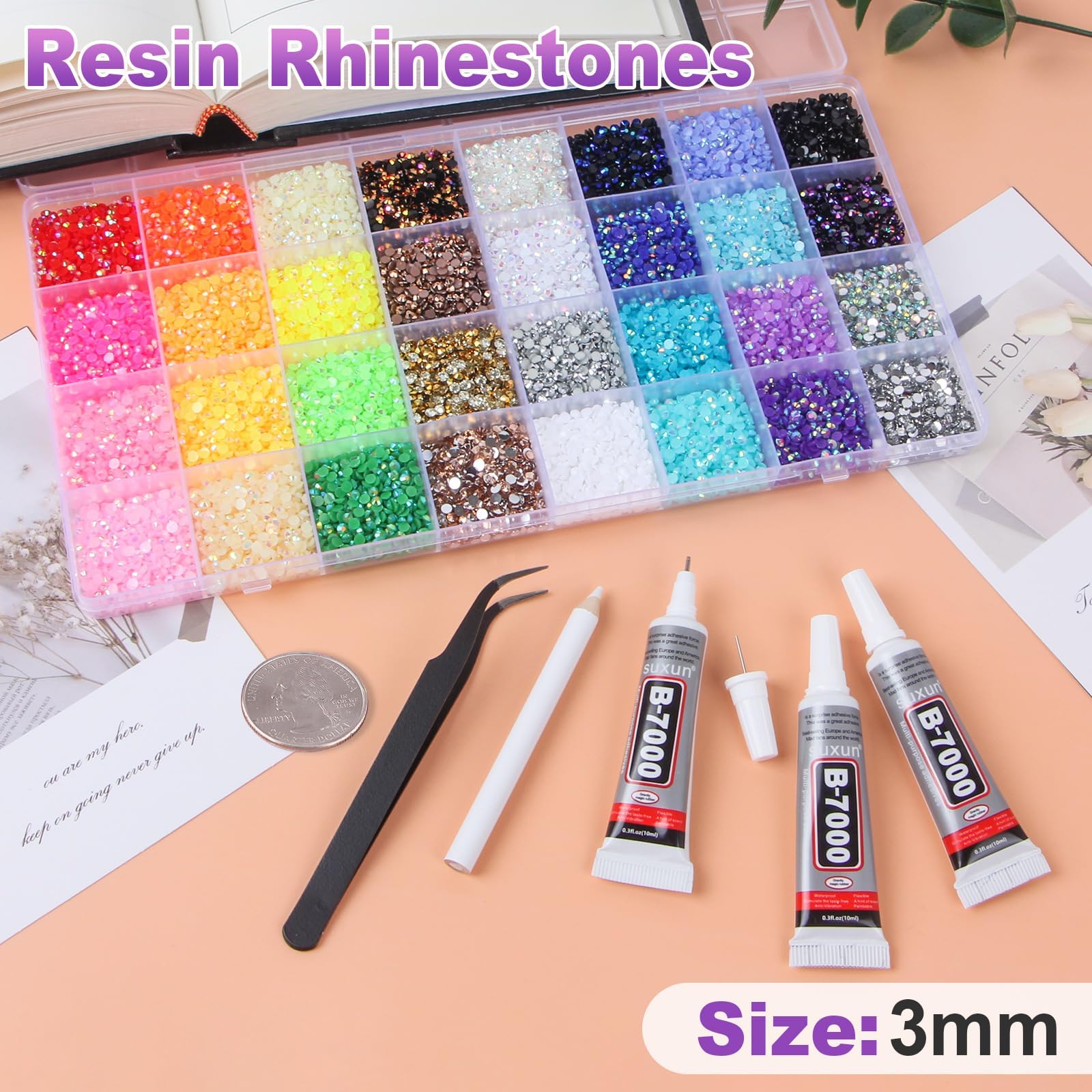 HRLbrc gemmes résine multicolores 3 mm plat pour nail art précis