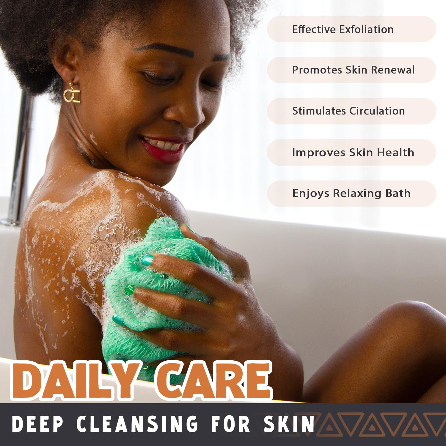 hrsqu poignee coton eponge africaine facilitant le lavage du dos.