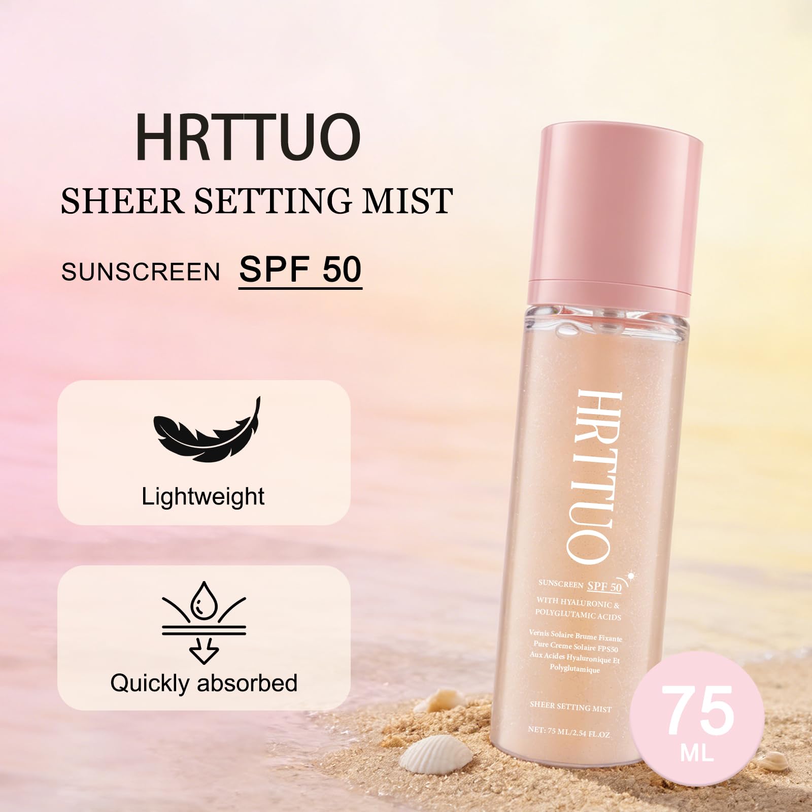 HRTTUO application rapide – brume légère s’absorbant sans huile sur peau.