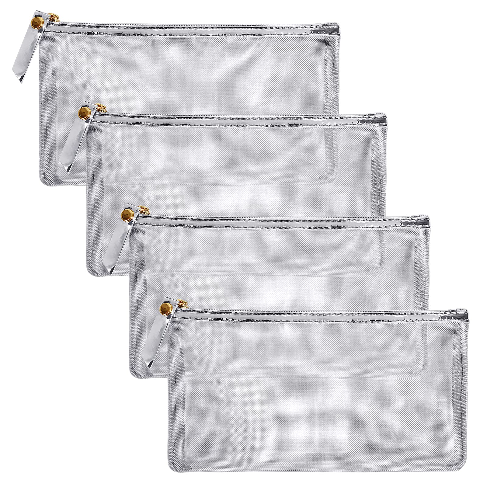HRX Package pochette maquillage en maille argentée, pratique et transparente.